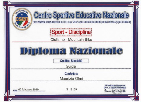 Immagine Diploma CSEN Maurizio Olmi